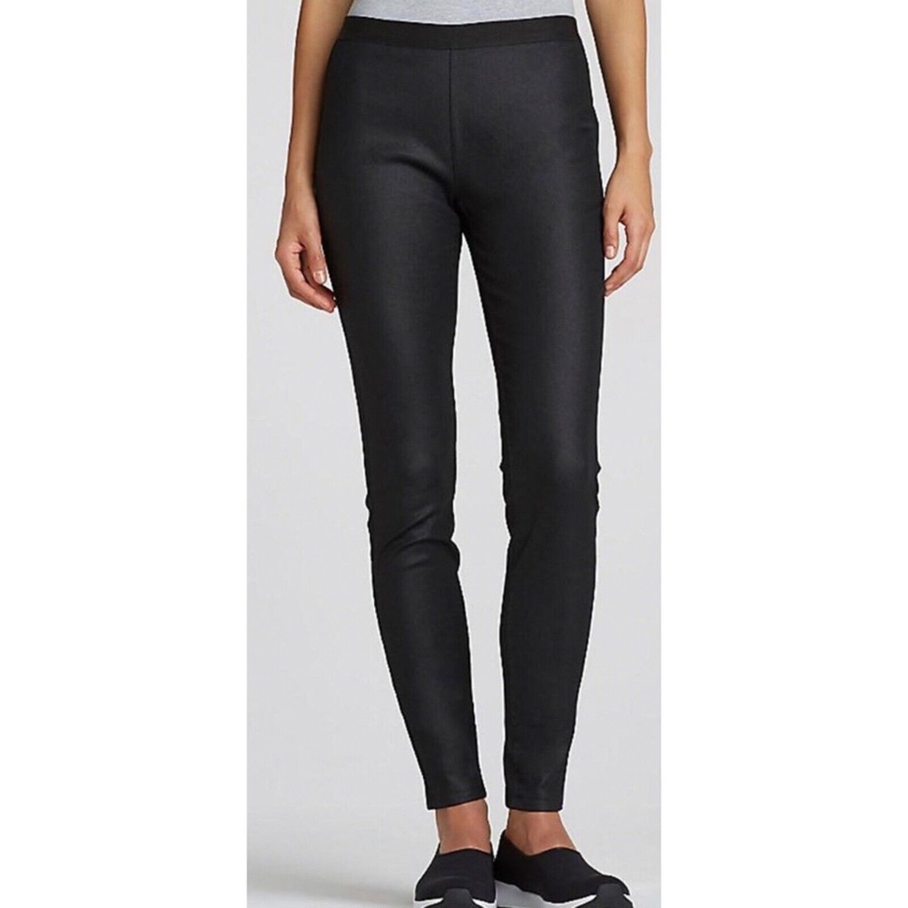 Eileen Fisher Black Coated Organic Cotton Skinny Pants Jegging Medium